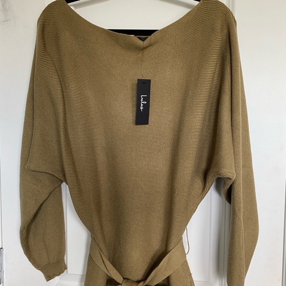 NWT LULUS Modern Comfort Olive Green Dolman Sleeve Mini Sweater Dress Small - Picture 7 of 12